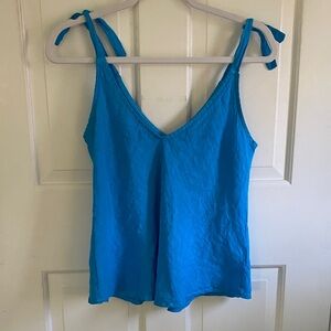 Blue 100% Linen Sleeveless Top